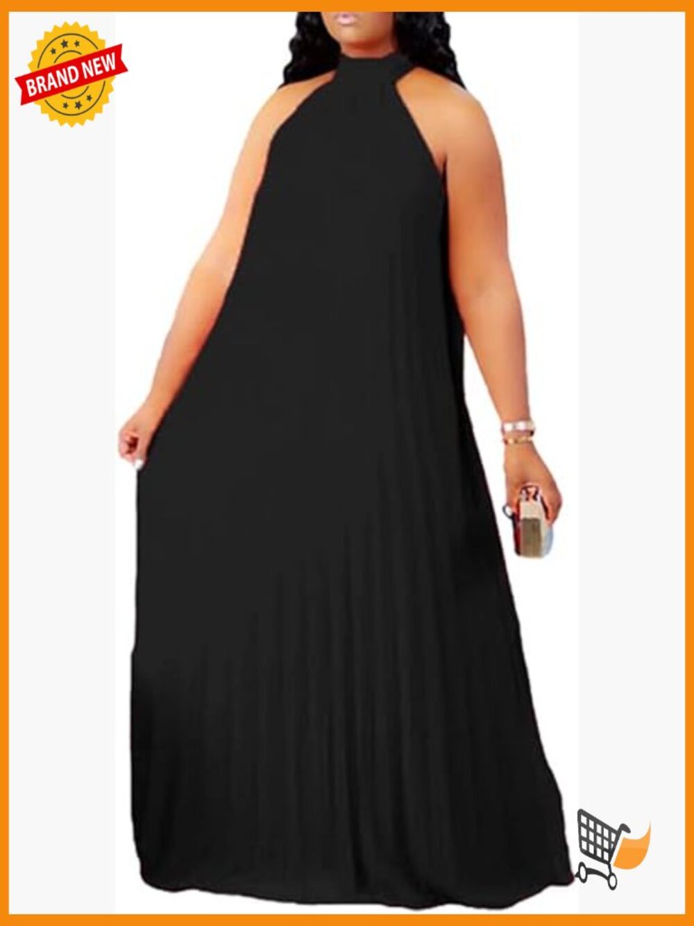 Plus Size Halter Neck Chiffon Maxi Dress A-Line Sleeveless Loose Fit Wedding